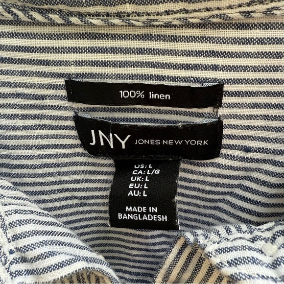 JONE NEW YORK Women’s Blue White Striped Pull Over Linen Shirt Size Large - Picture 2 of 9